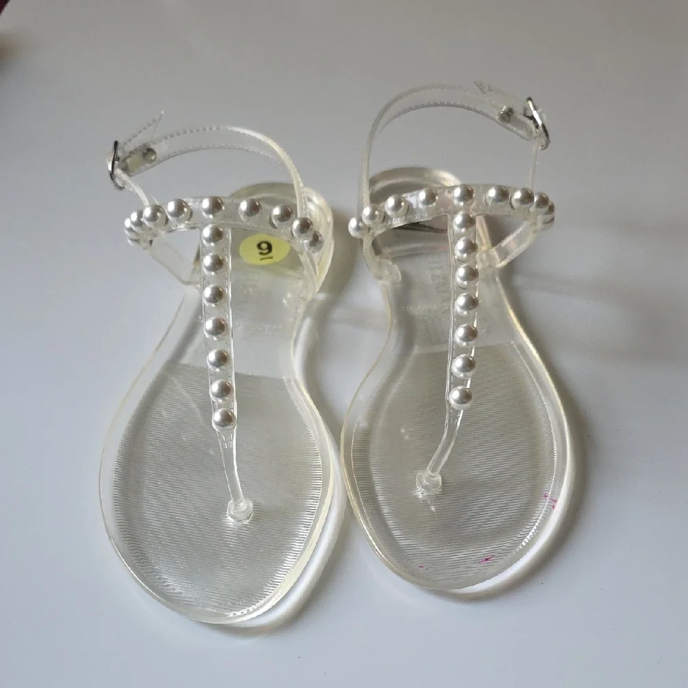 STUART WEITZMAN Pearl-Embellished‎ Clear Sandals